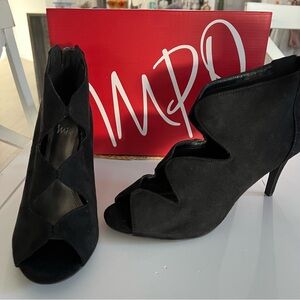 Impo Black Suede Cutout Peep-Toe Heels